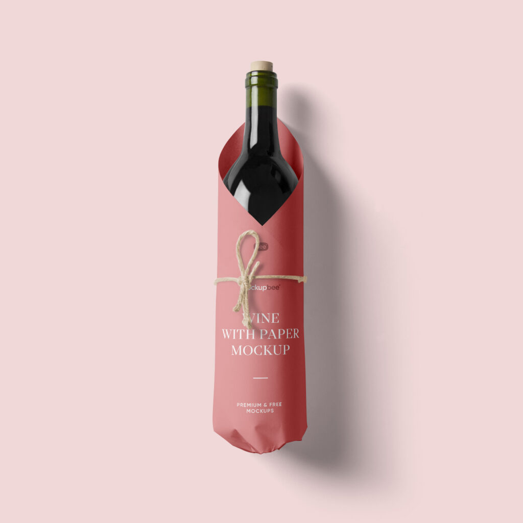 Free Wine with Paper Mockup