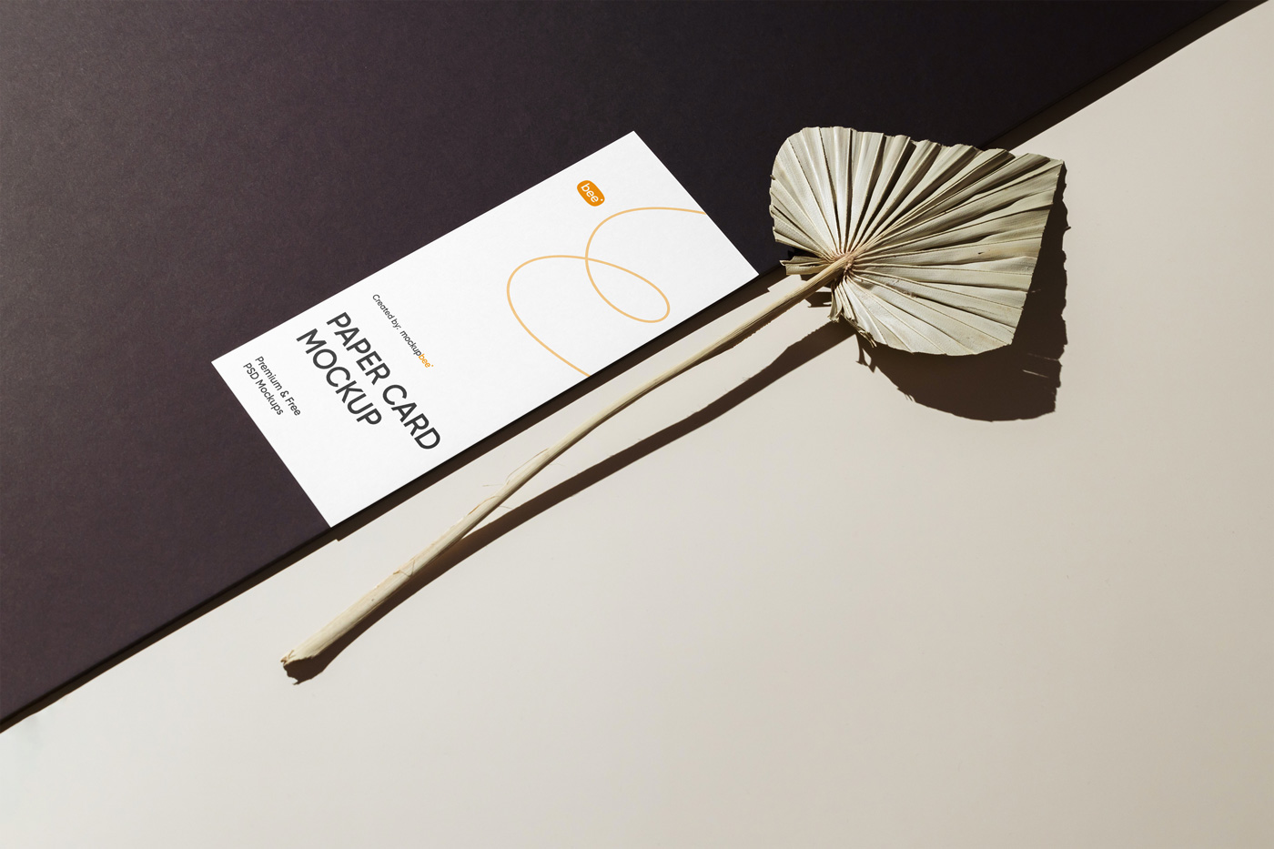 Free Oblong Paper Card with Leaf Mockup