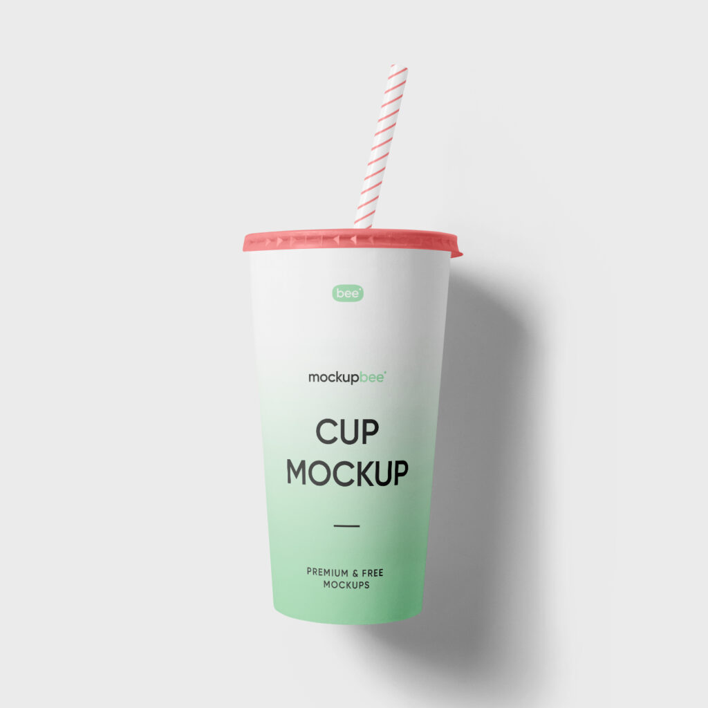 Free Paper Cup with Straw Mockup