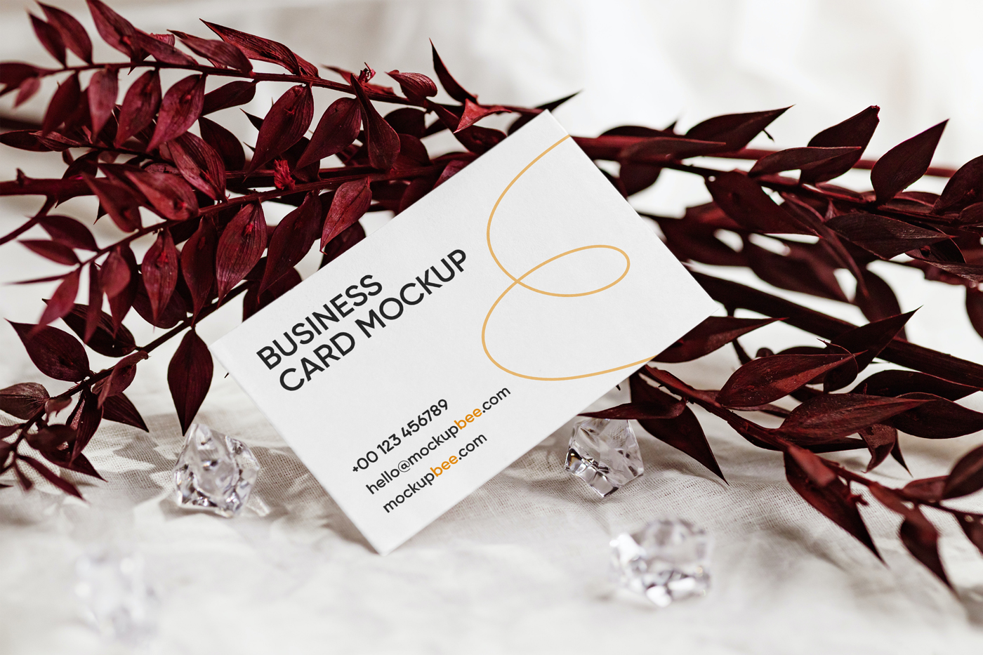 Free Business Card with Leaf Mockup