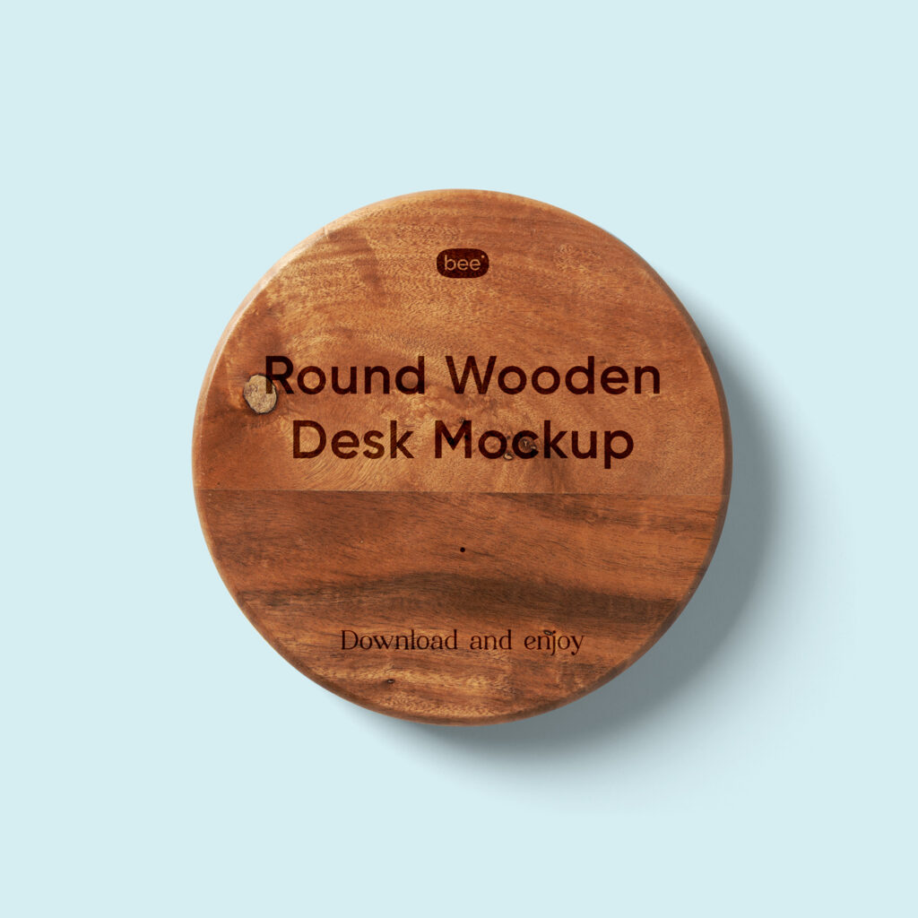 Free Round Wooden Desk Mockup