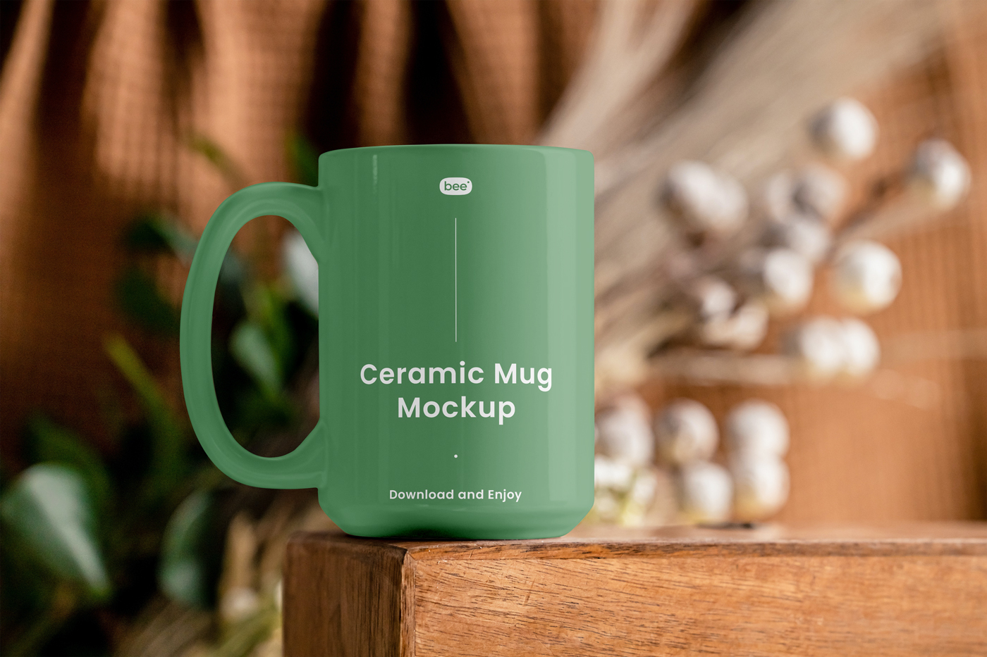 Free Big Mug on Table Mockup