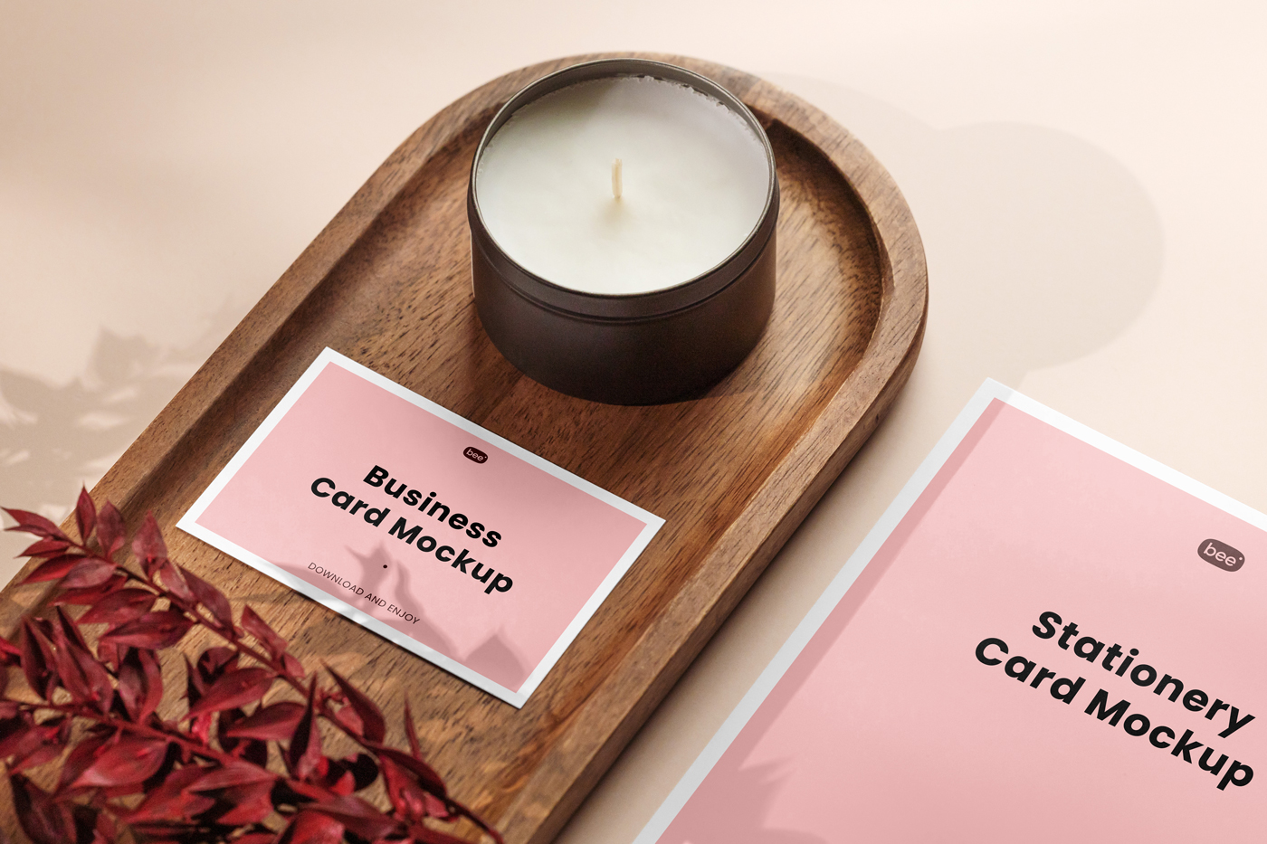 Free Business Card with Small Candle Mockup