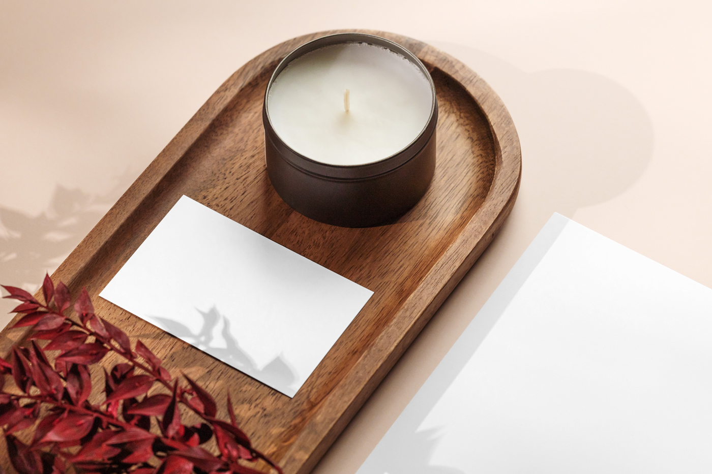 Free Business Card with Small Candle Mockup