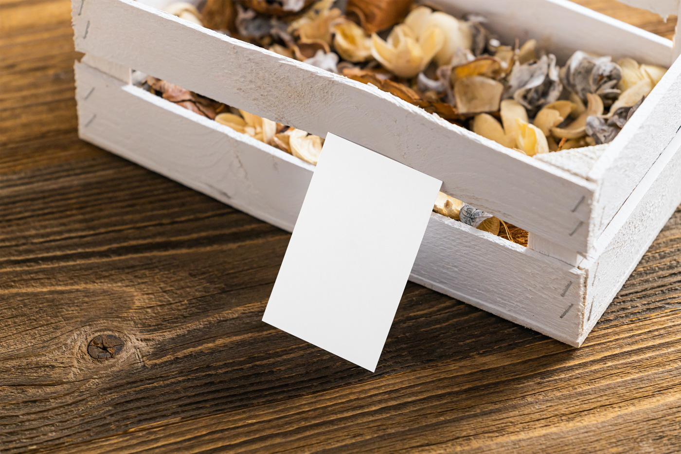 Free Business Card with Wooden Basket Mockup