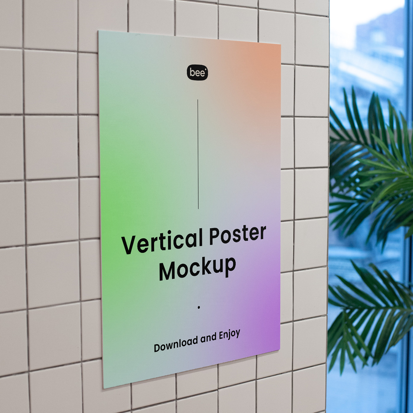 Free Poster on White Wall Mockup - mockupbee