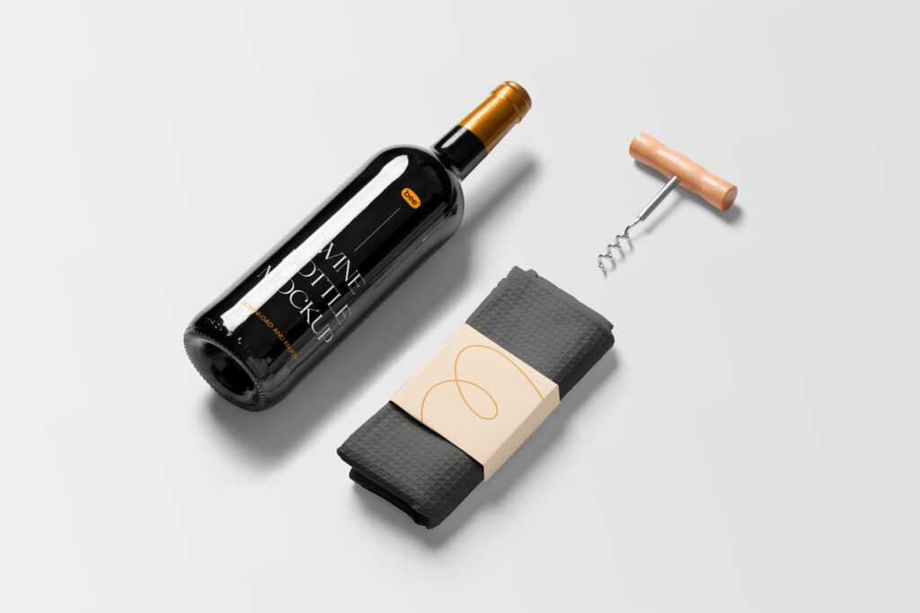 Free Wine Bottle with Dishcloth Mockup
