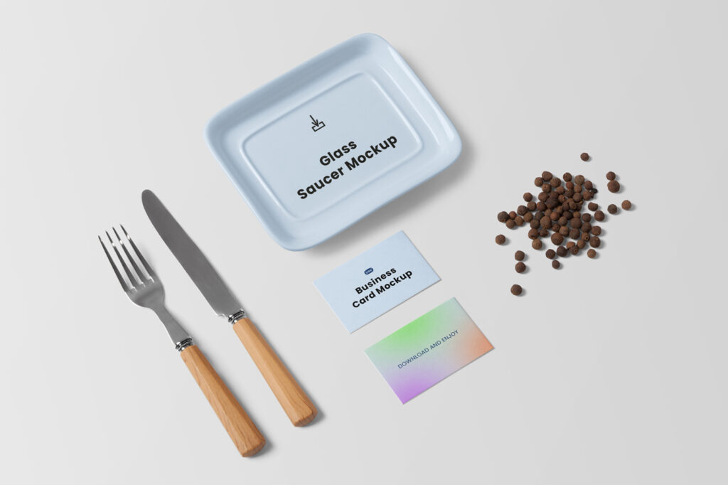 Free Business Cards with Saucer Mockup