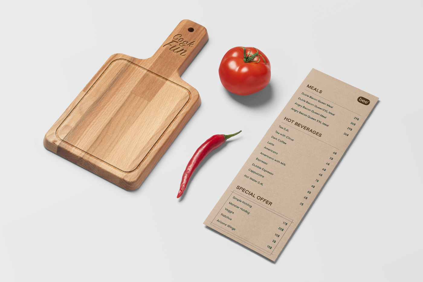 Free Menu with Desk Mockup