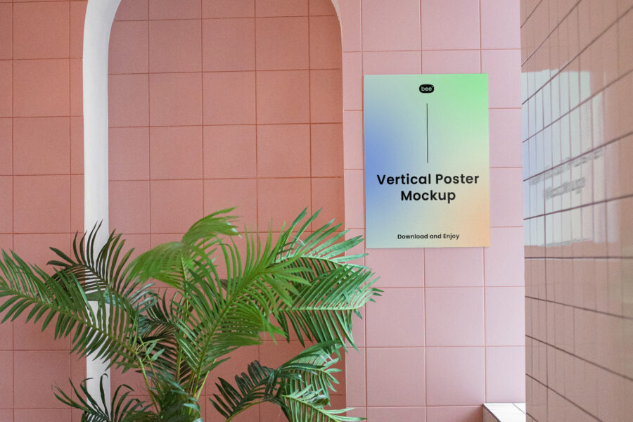 Pink Poster Sign Free Poster on Pink Wall Mockup - mockupbee