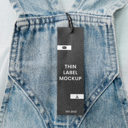 Free Thin Label with Jeans Mockup - mockupbee