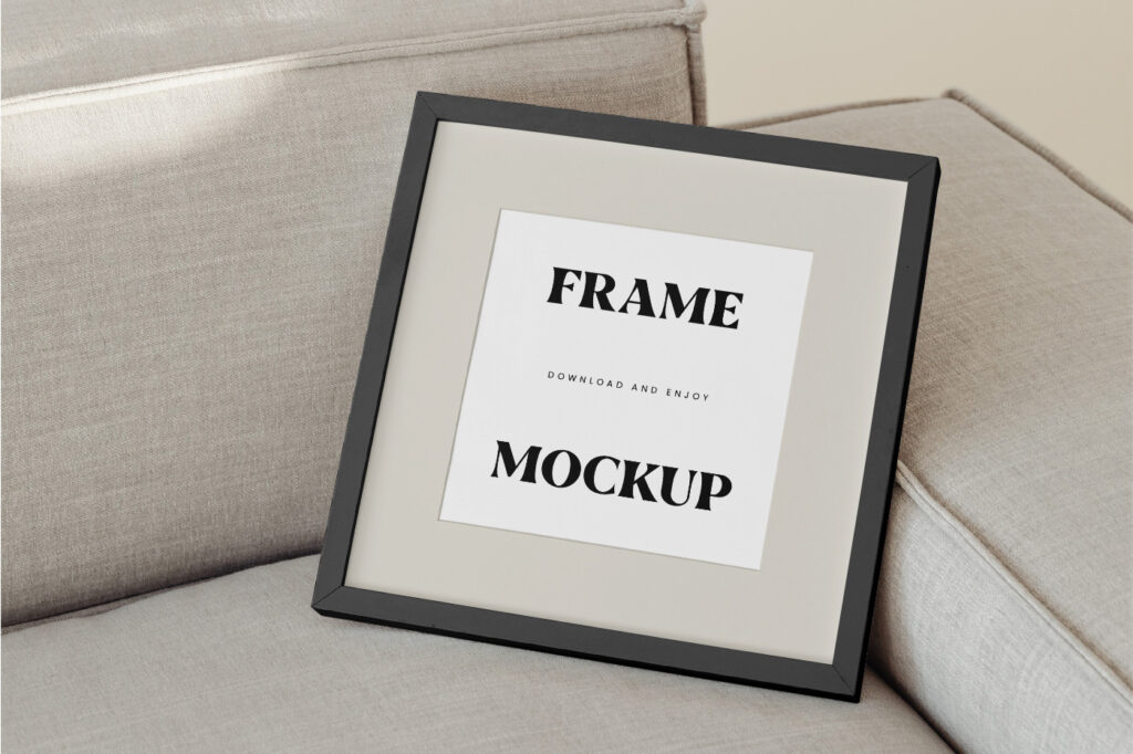 Free Square Frame on Couch Mockup