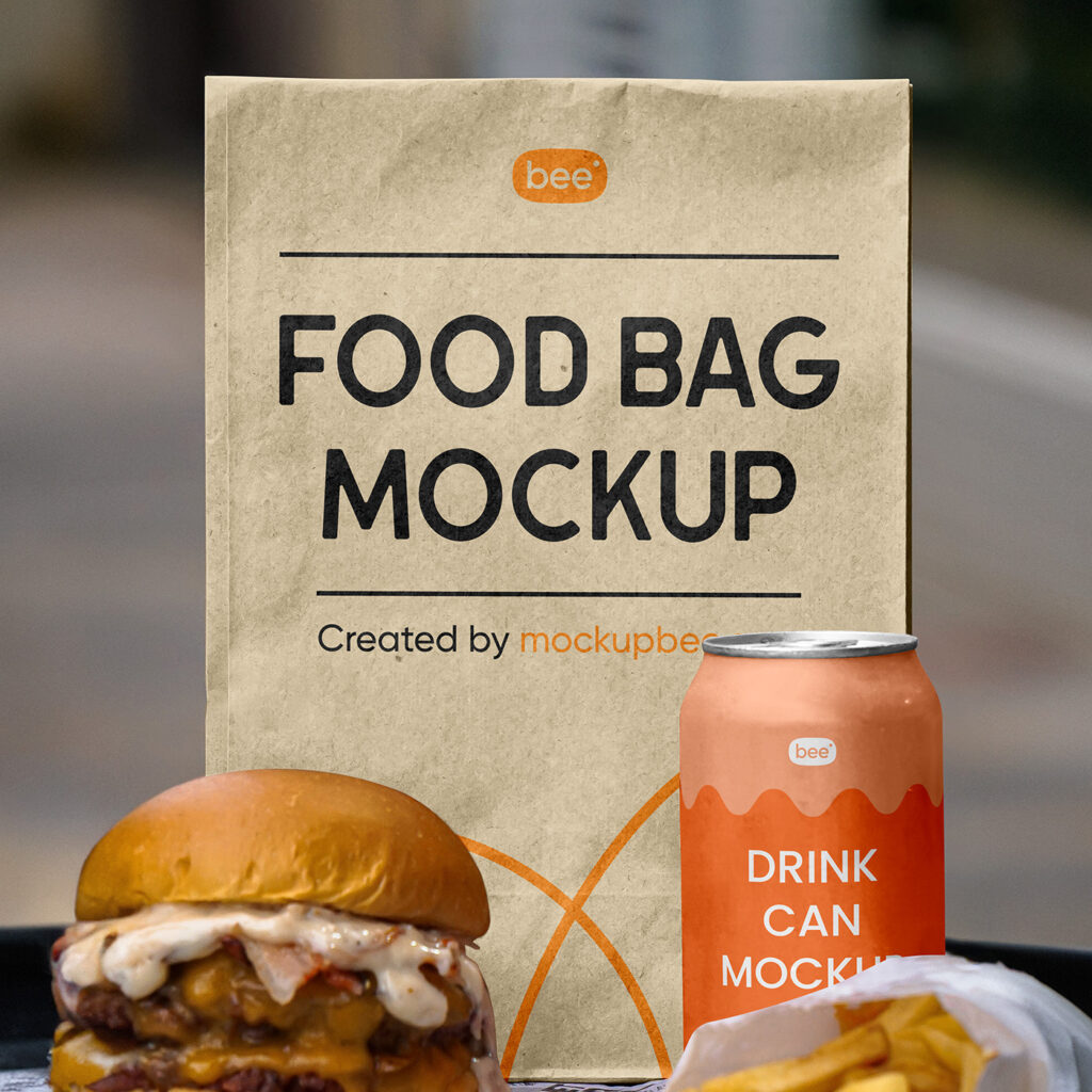 Free Food Bag with Soda Can Mockup