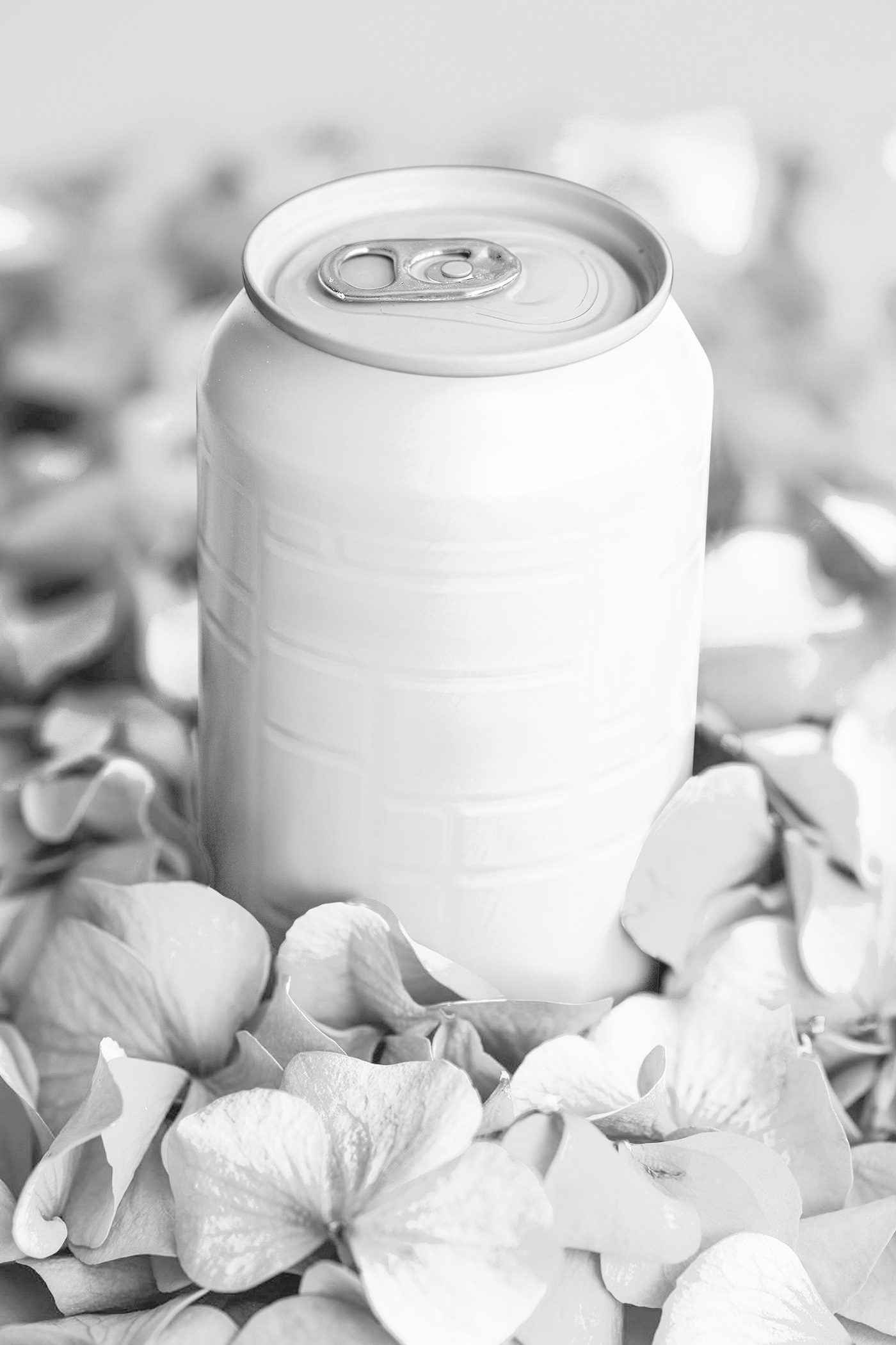 Free Aluminum Can in Flower Petals Mockup