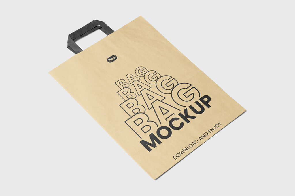 Free Paper Bag Lying in Perspective Mockup