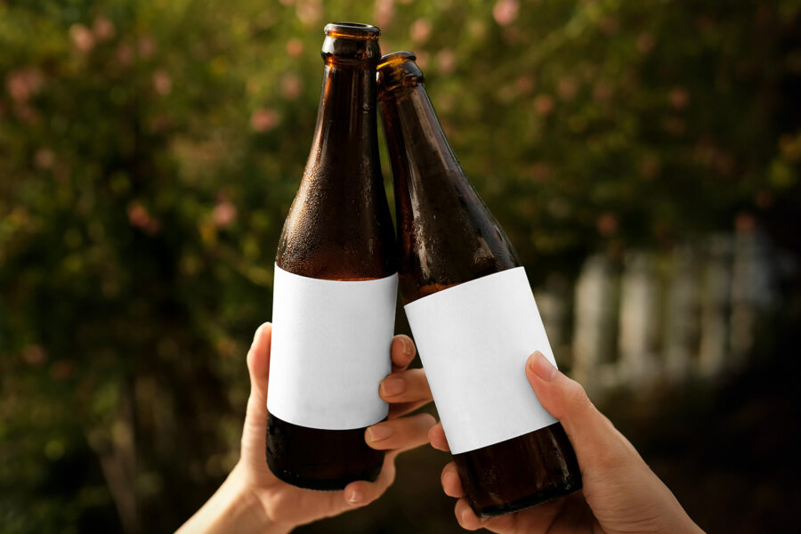 Free Double Beer Bottle Label Mockup - mockupbee