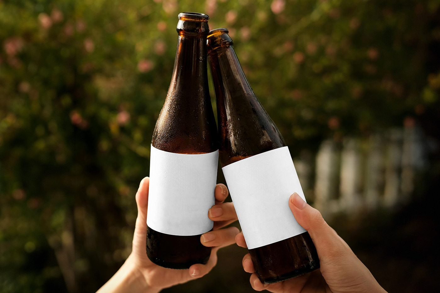 Free Double Beer Bottle Label Mockup