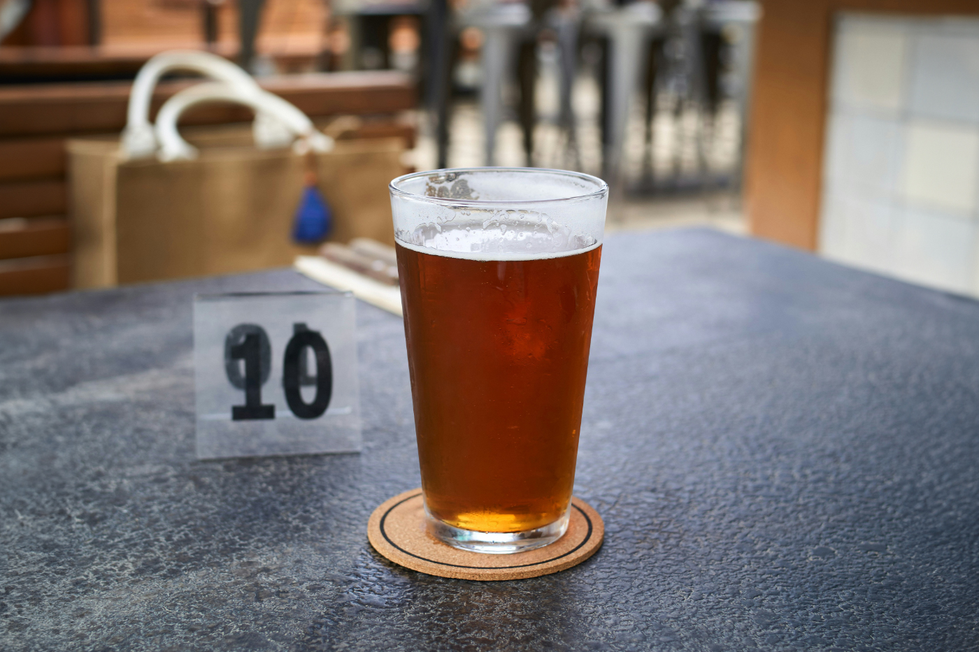 Free Beer Pint on Table Mockup