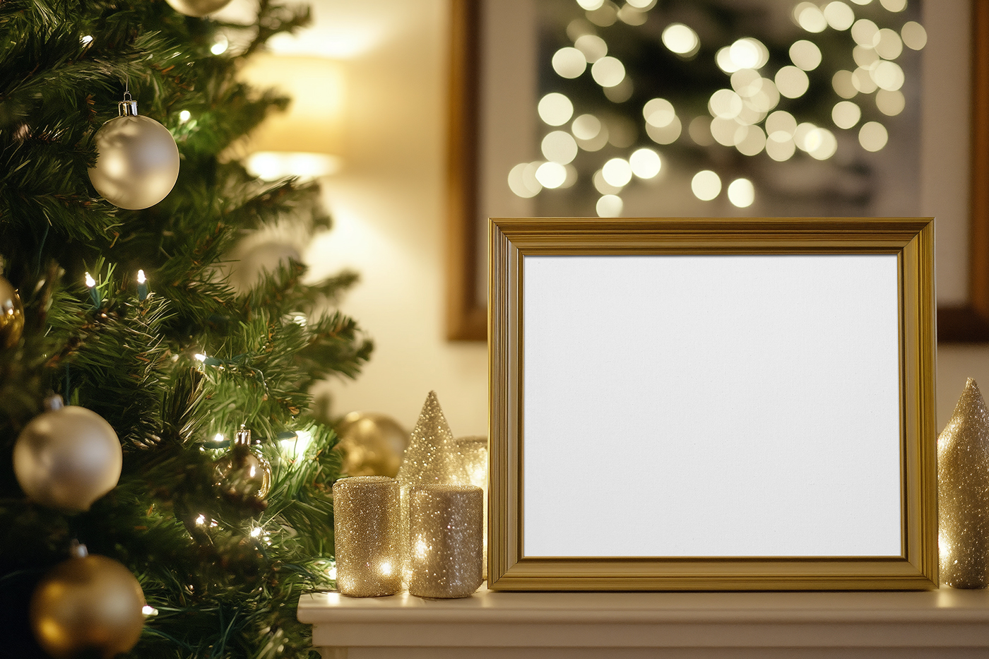 Free Photo Frame with Christmas Tree Mockup