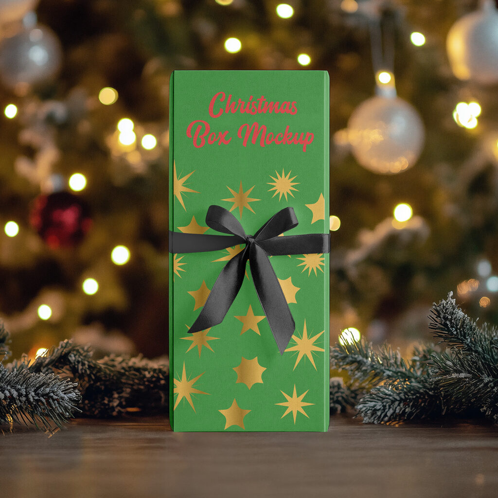 Free Tall Christmas Box Mockup