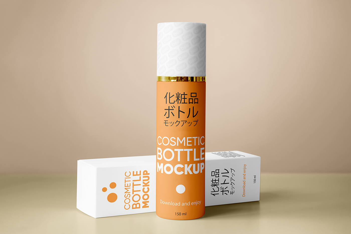 Free Cosmetic Bottle with Box Mockup