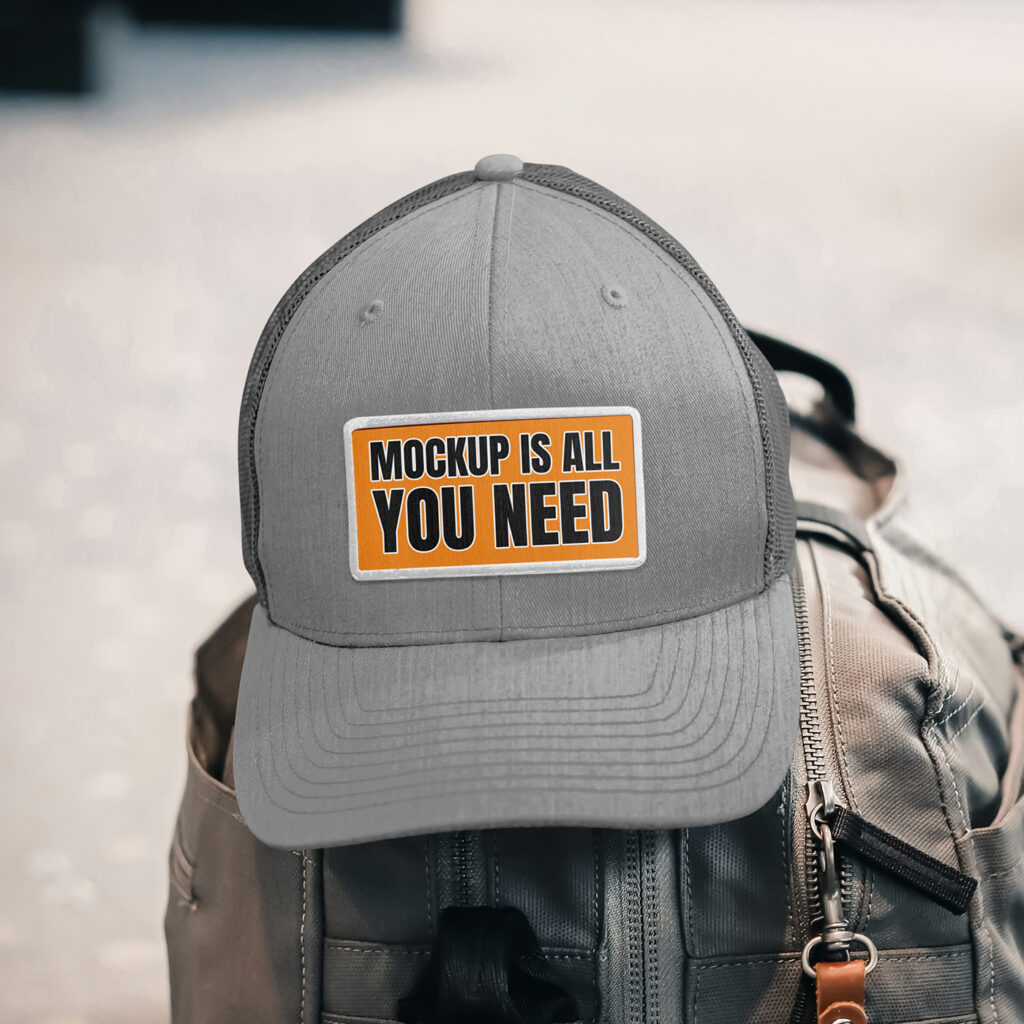Free Trucker Hat with Label Mockup