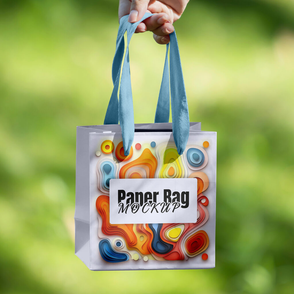 Free Small Gift Bag in Hand Mockup
