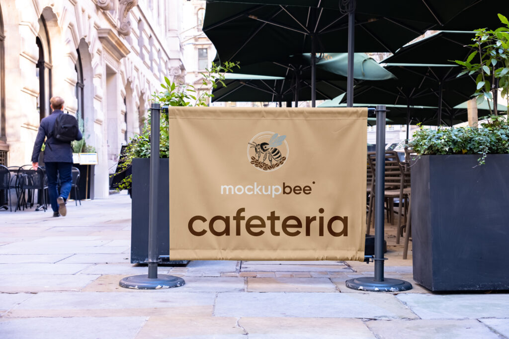 Free Cafe Fence Banner Mockup
