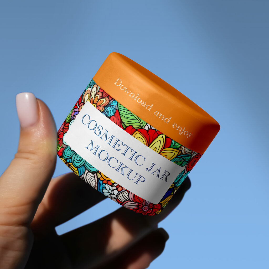 Free Cosmetic Jar in Hand Mockup