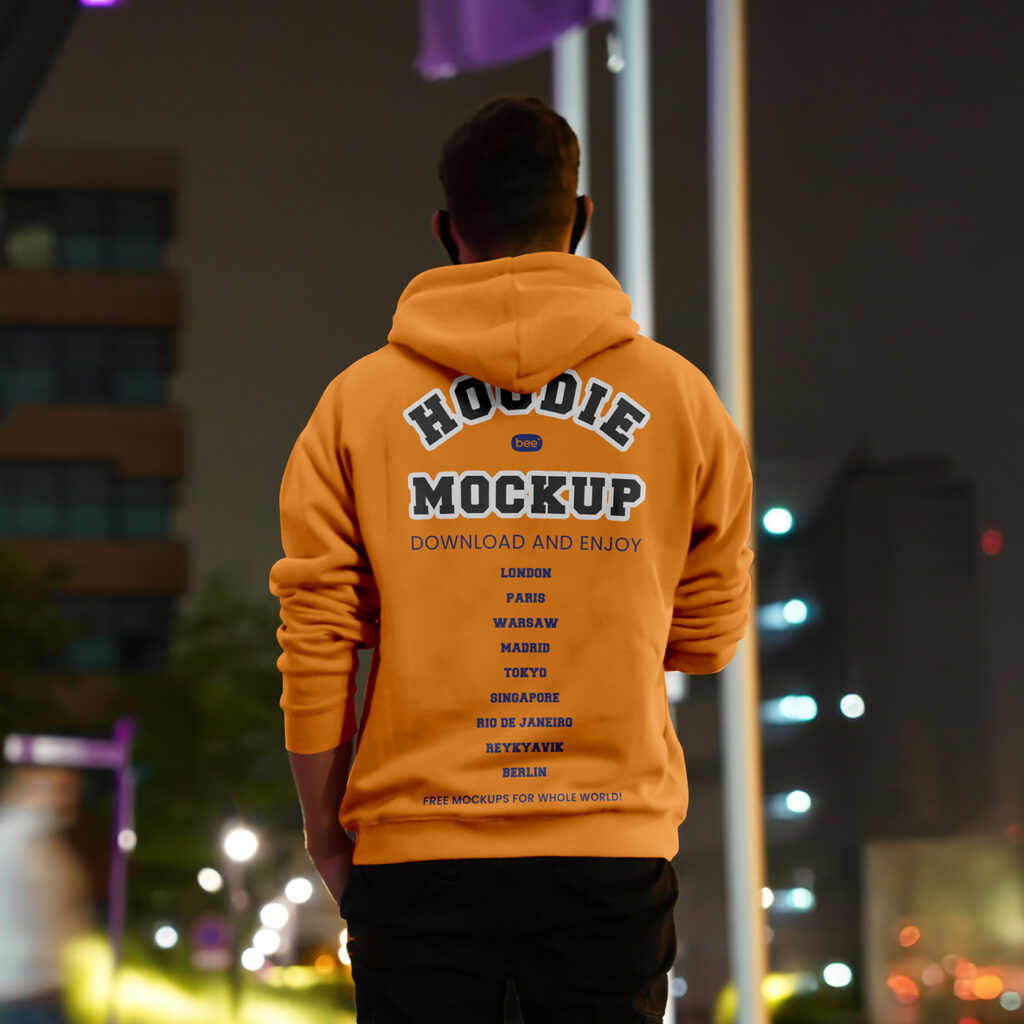 Free Hoodie in Night City Mockup