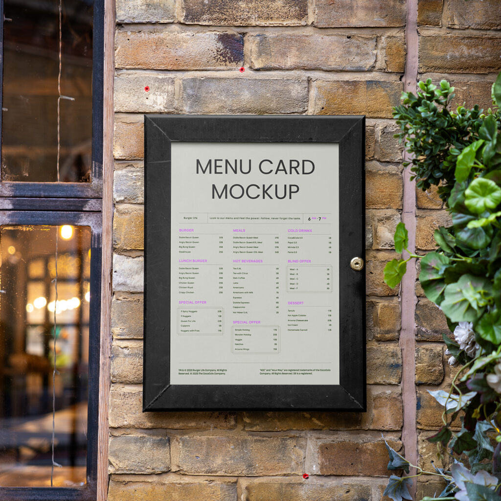 Free Menu on Brick Wall Mockup