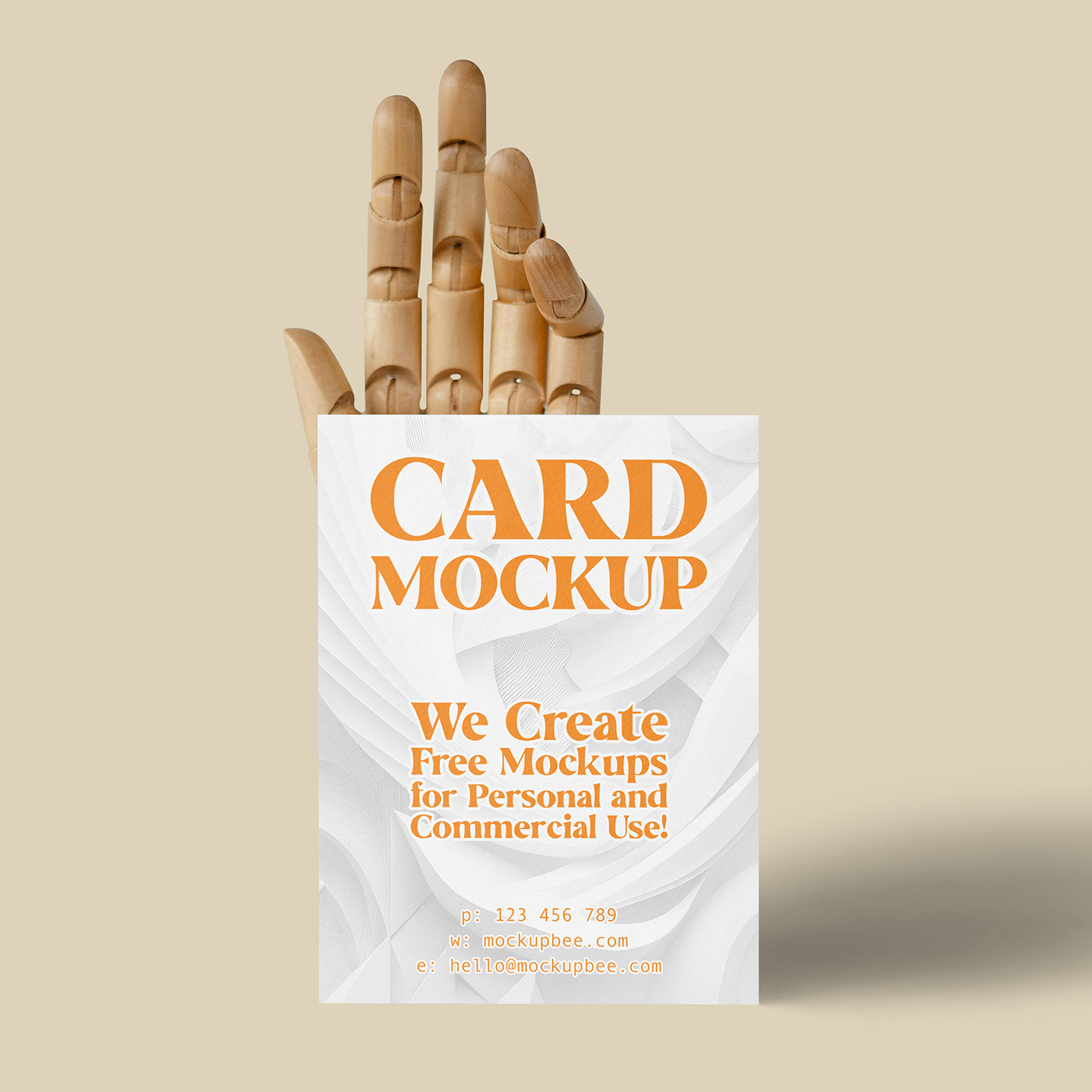 Free Card with Wooden Hand Mockup
