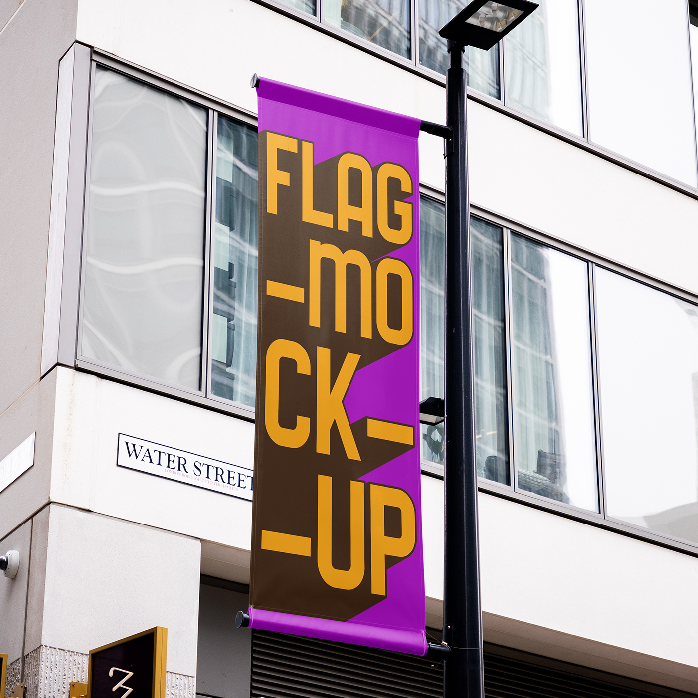 Free Flag on City Lantern Mockup