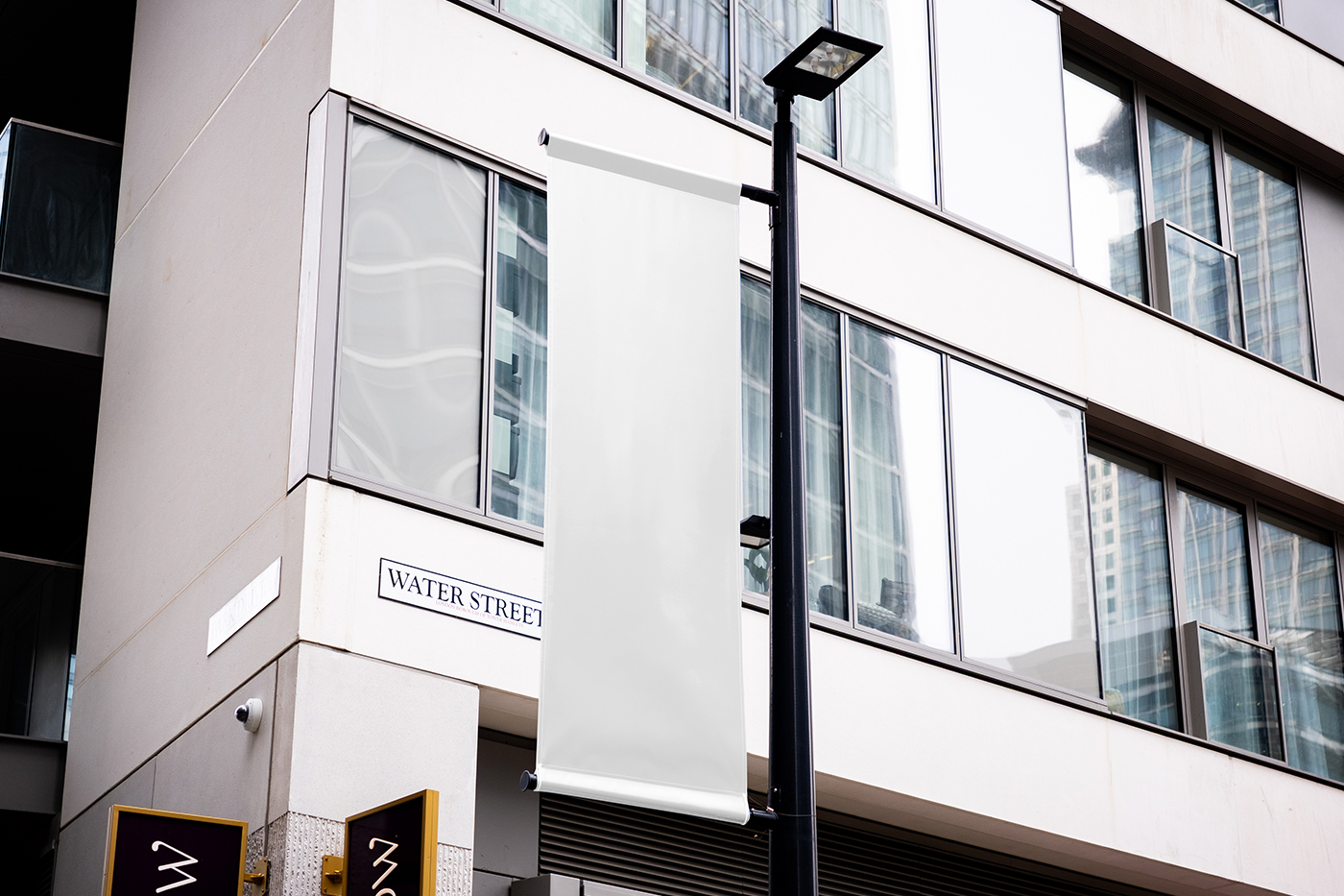 Free Flag on City Lantern Mockup