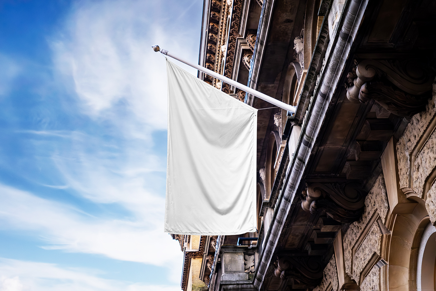 Free Flag on Old Building Mockup