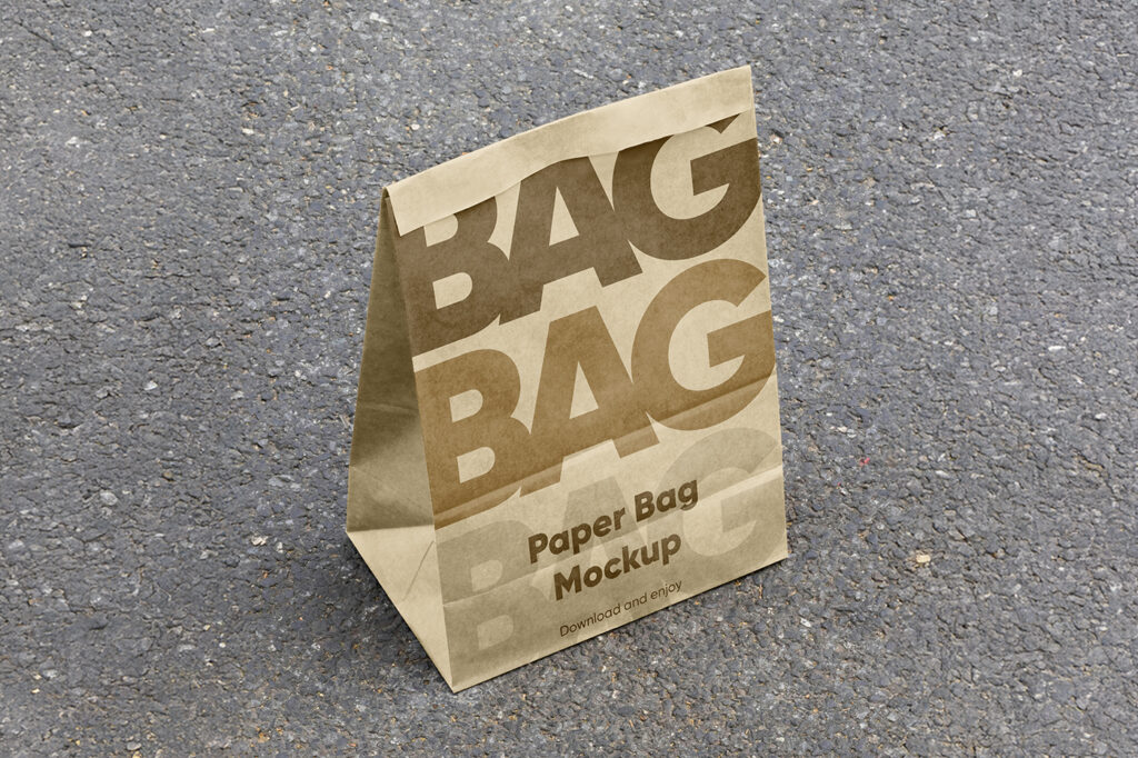 Free Big Paper Bag on Road Mockup