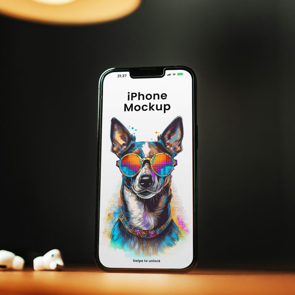 Free iPhone Standing on Desk Mockup - mockupbee