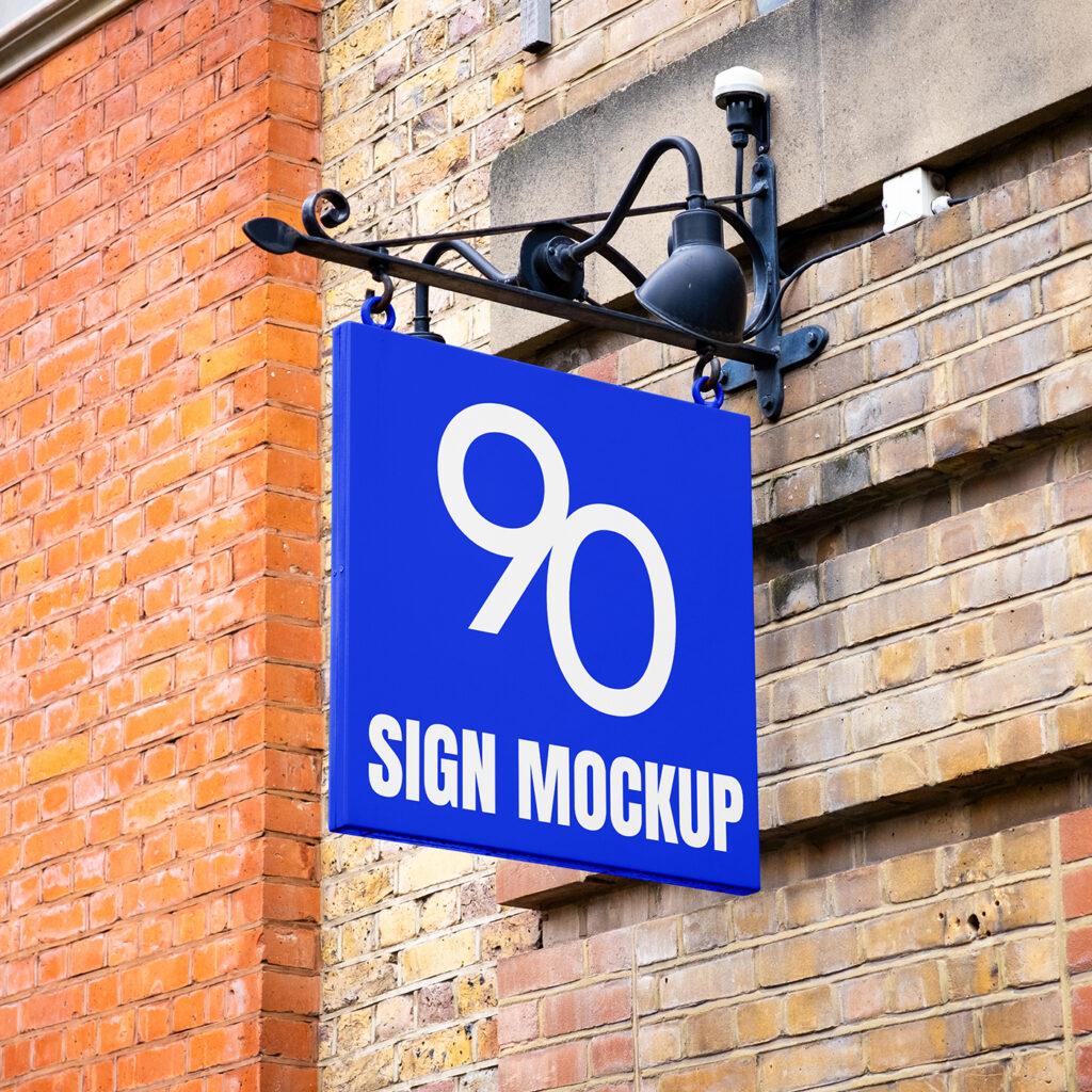 Free Square Sign on Brick Wall Mockup