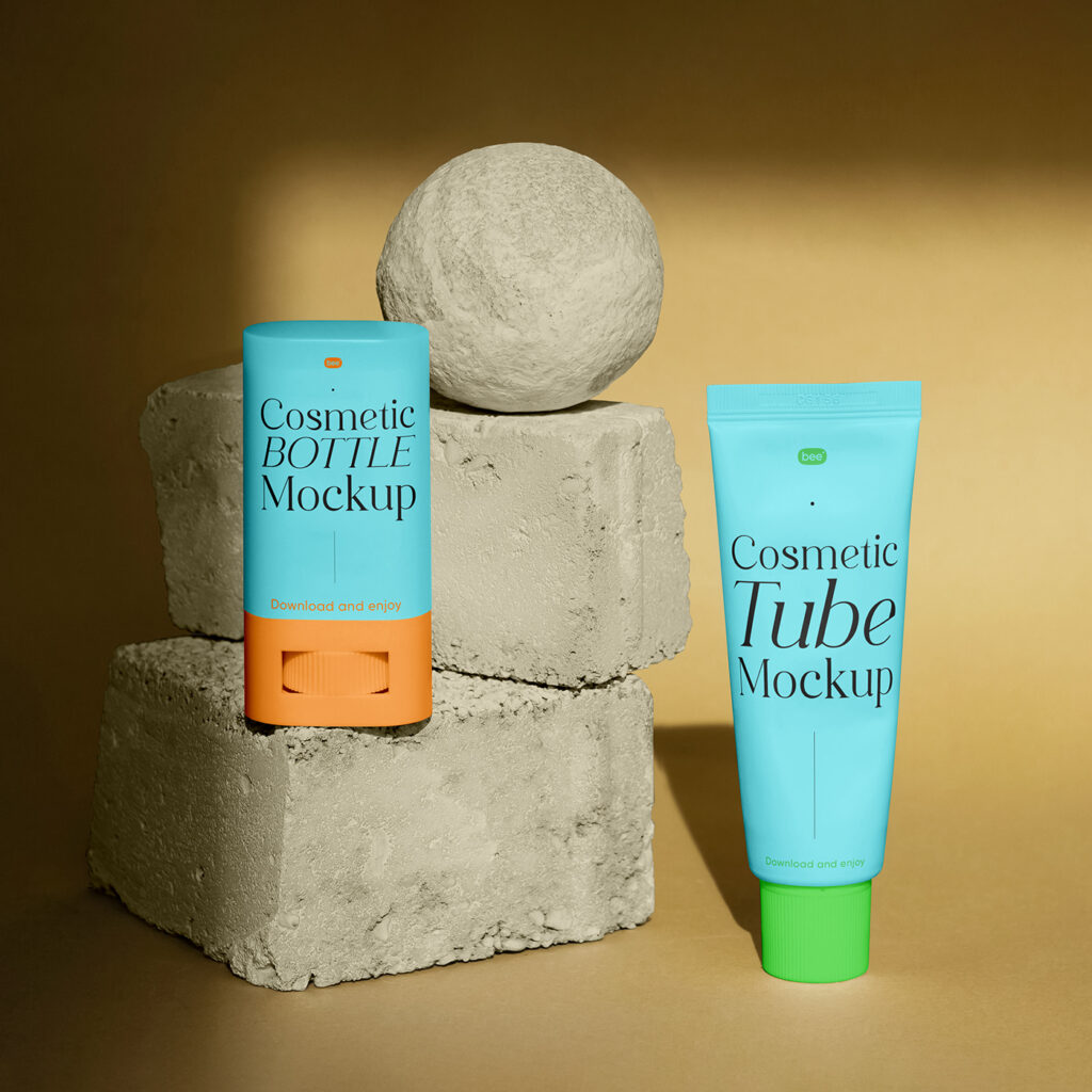 Free Cosmetic Tube and Bottle Mockup - mockupbee