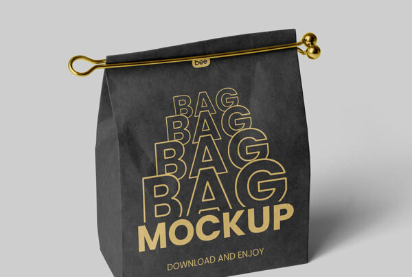 Free Perspective Paper Bag with Clip Mockup