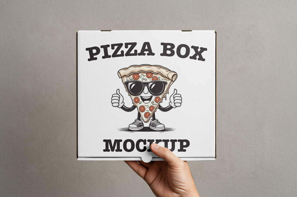 Free Pizza Box in Hand Mockup