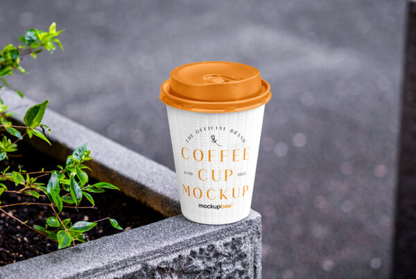 Free Perspective Paper Cup on Flower Pot Mockup