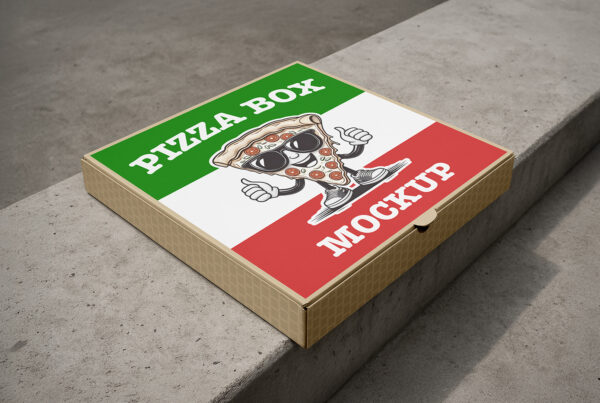 Free Pizza Box on Low Wall Mockup