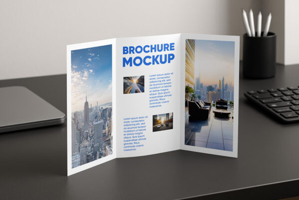 Free Trifold Brochure on Desk Mockup