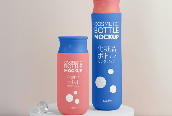 Free Big and Small Cosmetic Bottle Mockup