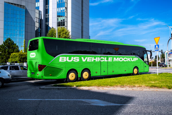 Free Coach Bus on Streets Mockup