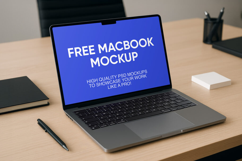 Free MacBook with Notch on Desk Mockup