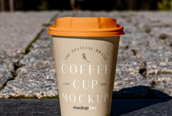 Free Paper Cup on Sidewalk Mockup
