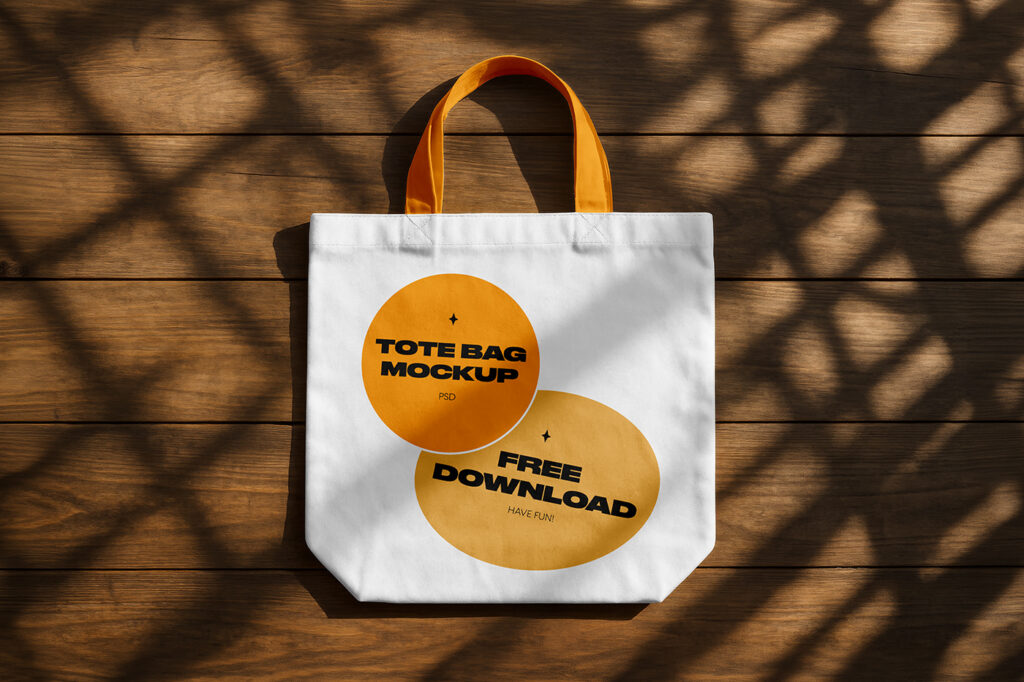 Free Tote Bag on Wood Mockup