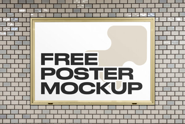 Free Billboard on Tiles Wall Mockup